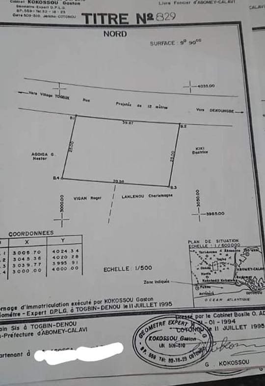 2 Parcelles à vendre à Togbin Kpèvi avec Titre Foncier - Benin Immo