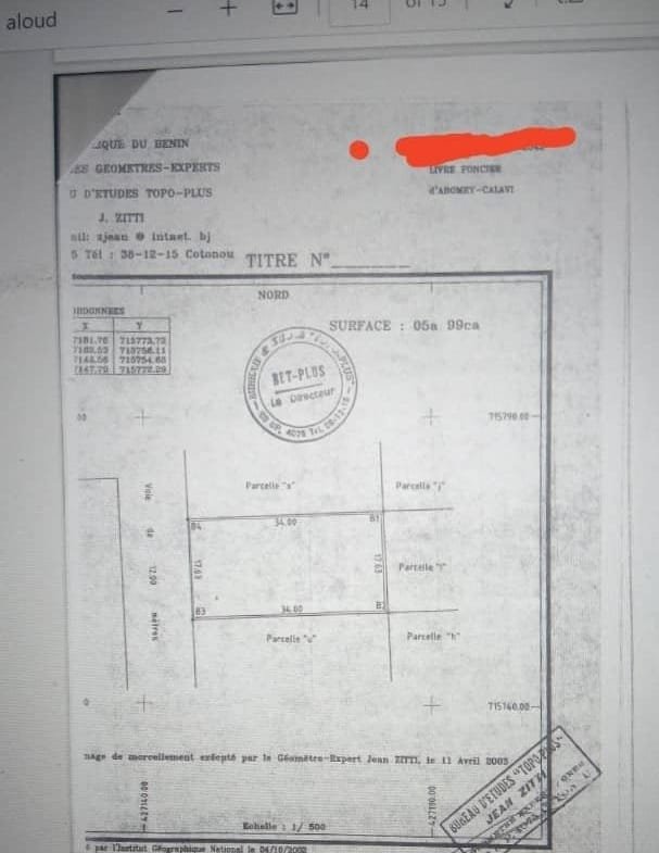Terrain à vendre de 600 m² avec TF Zone Arconville - Benin Immo