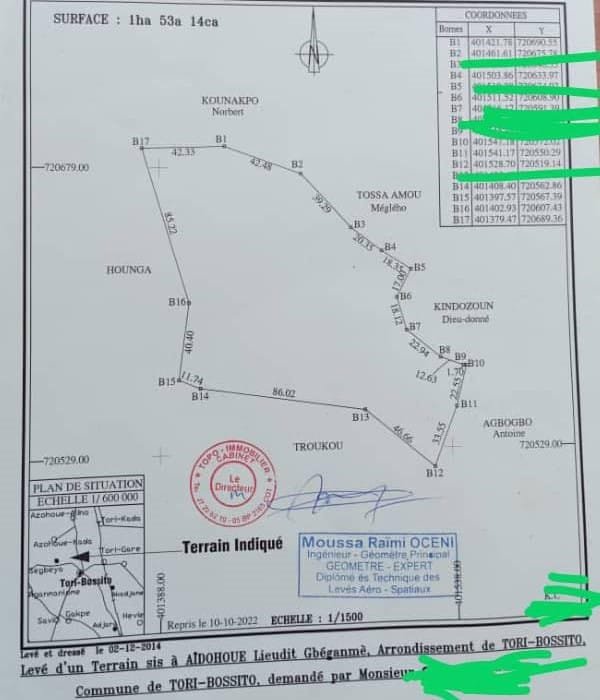 Vente Domaine d’1,5 Hectare à Tori Bossito