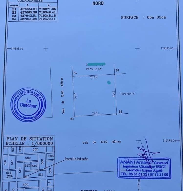 Parcelle 505 m² en angle de rue à vendre à Zopah
