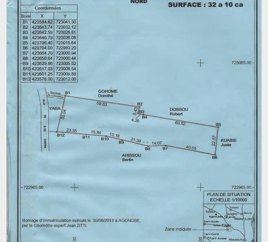 Terrain de 3210 m² avec Titre Foncier à vendre à Glo-Djigbé