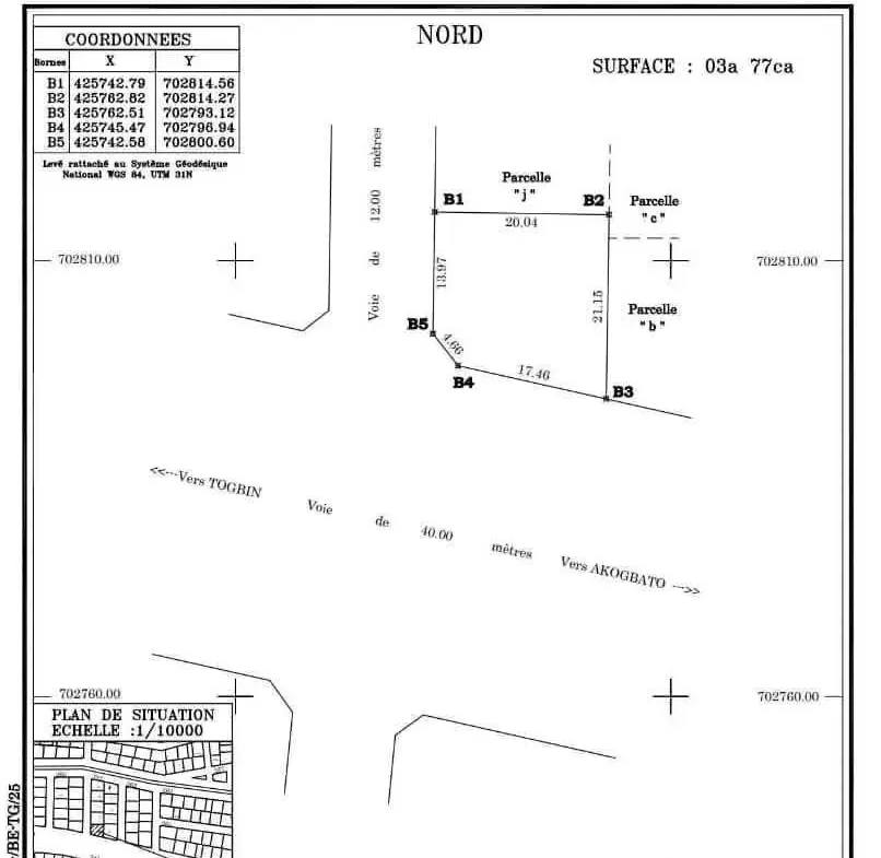 Parcelle en angle de rue à vendre à Togbin Zone 2 – 377 m²