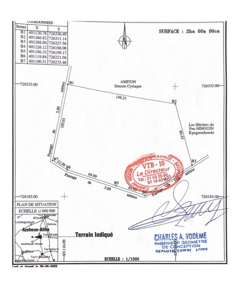 Terrain de 2 hectares à vendre à Tori Azohoue Aliho