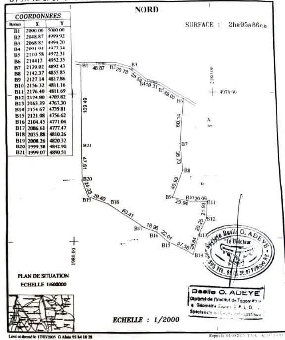 Domaine de 3 hectares à vendre à Tori Azohouè Cada