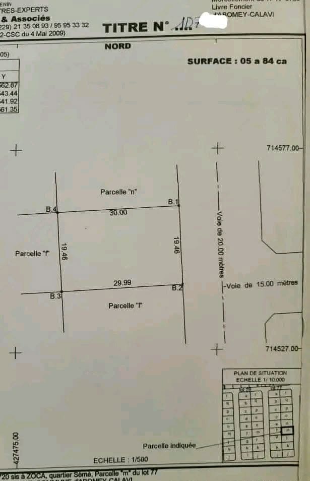 Parcelle avec titre foncier à Calavi Zoca Parcelle avec titre foncier à Calavi Zoca