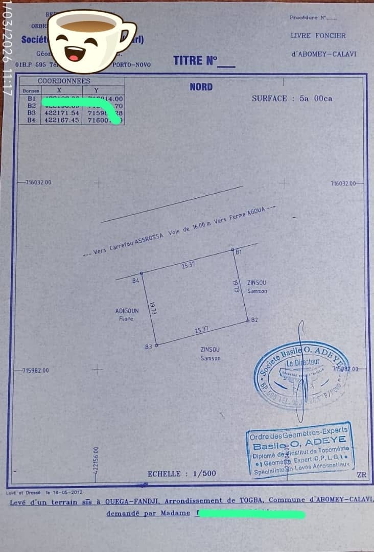 Parcelle clôturée avec titre foncier à Togba