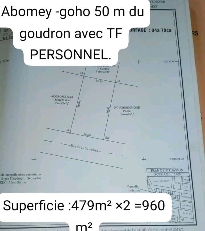Parcelles à vendre à Abomey Goho près du stade