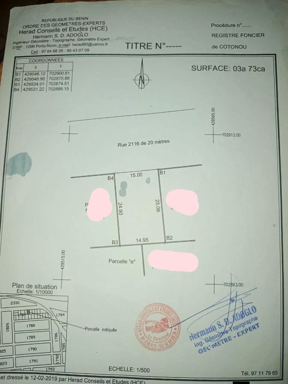 Parcelle de 373 m² à vendre à Fidjrossè Houénoussou près de Bar Detinsa