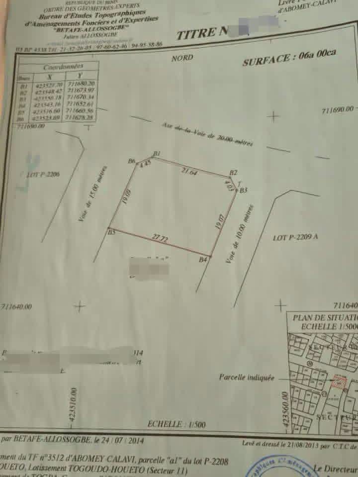 Parcelle de 600 m² en angle de rue à Houèto Calavi 2