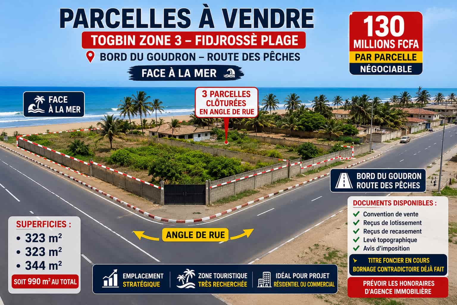 Parcelles en angle de rue à vendre à Togbin Zone 3 Compressé