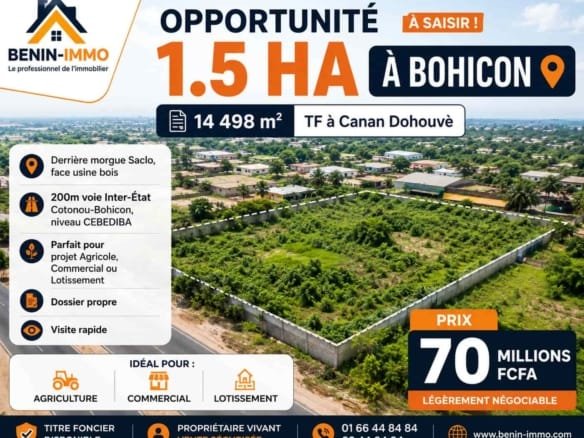 Terrain de 1,45 hectare à Canan Dohouvè Bohicon