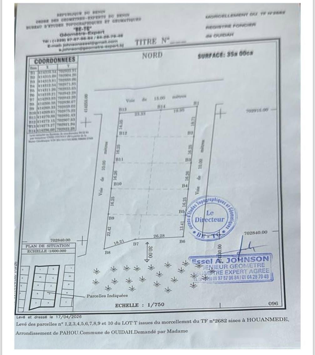 10 parcelles de 350 m² avec titre foncier à vendre à Pahou Ouidah 10 parcelles de 350 m² avec titre foncier à vendre à Pahou Ouidah